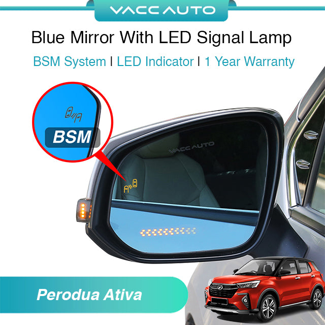 Blue Mirror with Long LED Strip Accessories Perodua Ativa A200 2021-2026
