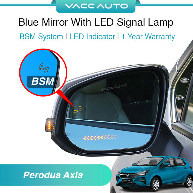 Blue Mirror with Long LED Strip Accessories Perodua Axia A300 2023-2026