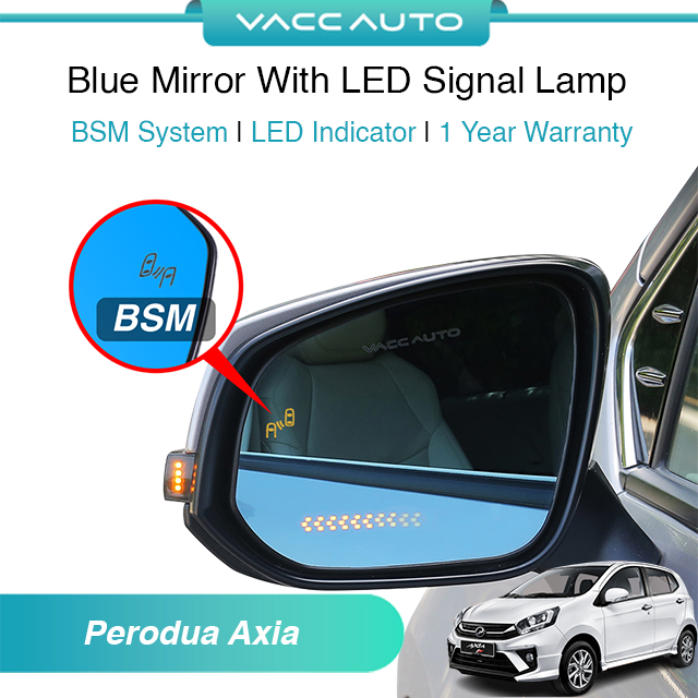 Blue Mirror with Long LED Strip Accessories Perodua Axia B200 2014-2022