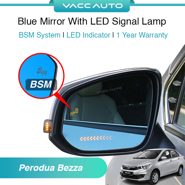 Blue Mirror with Long LED Strip Accessories Perodua Bezza 2016-2026