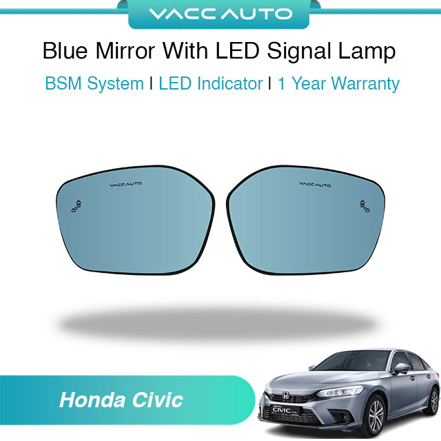 Blue Mirror with Long LED Strip Accessories Honda Civic FE FL 2022-2026
