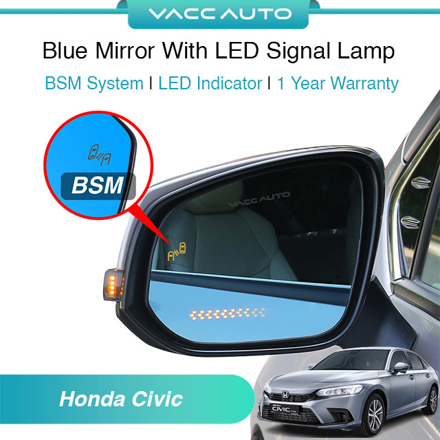 Blue Mirror with Long LED Strip Accessories Honda Civic FE FL 2022-2026