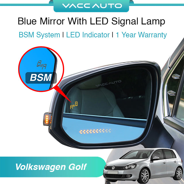 Blue Mirror with Long LED Strip Accessories Volkswagen Golf MK6 2008-2012