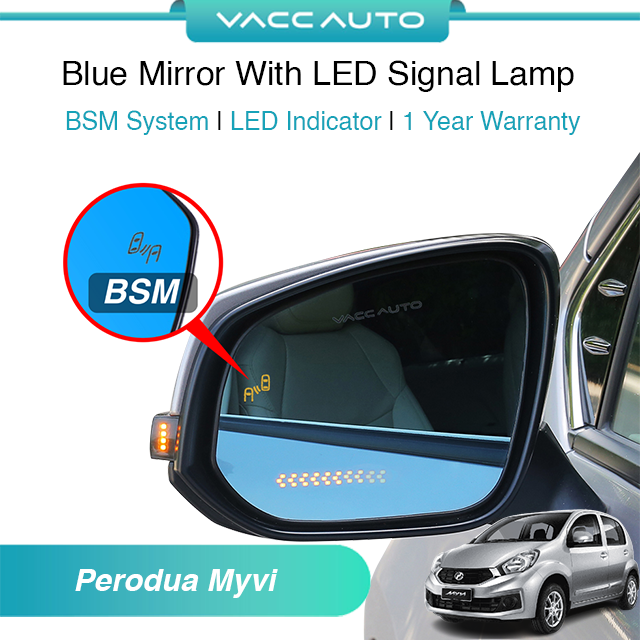 Blue Mirror with Long LED Strip Accessories Perodua Myvi M600 2011-2016