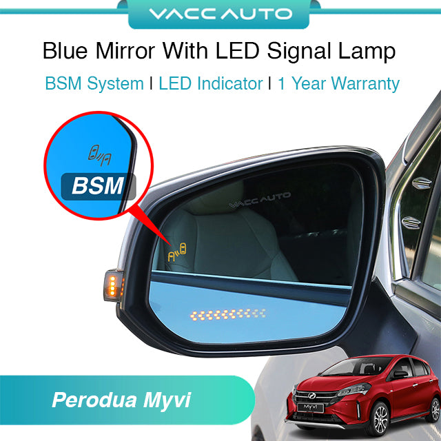 Blue Mirror with Long LED Strip Accessories Perodua Myvi M800 2018-2023