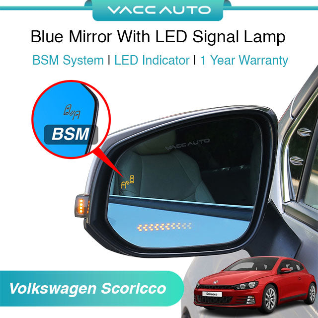 Blue Mirror with Long LED Strip Accessories Volkswagen Scirocco 2012-2019