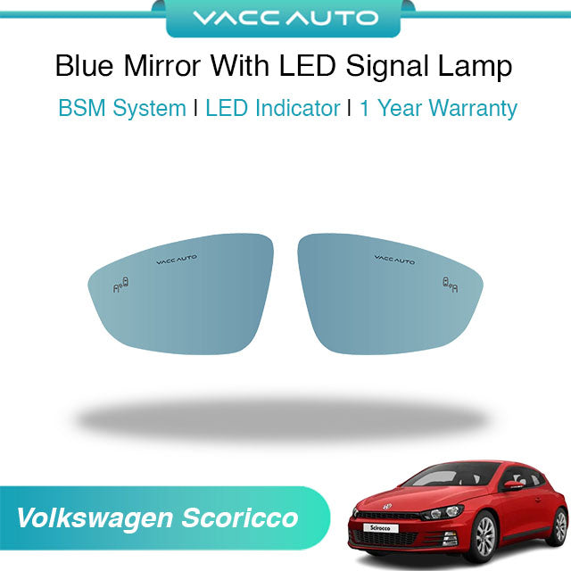 Blue Mirror with Long LED Strip Accessories Volkswagen Scirocco 2012-2019