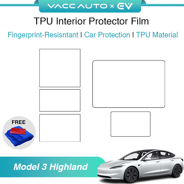 Transparent TPU Interior Protector Film Tesla Model 3 Highland 2024-2026